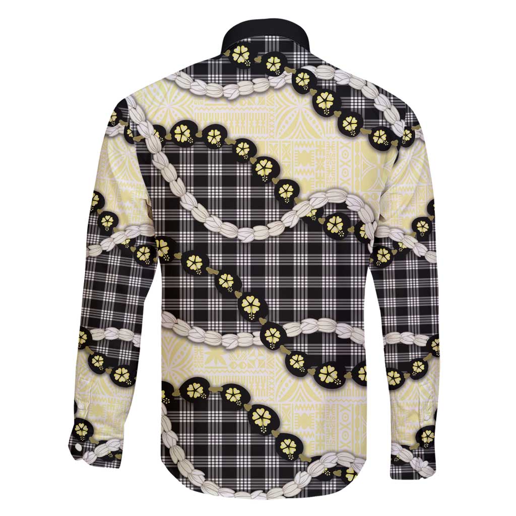 Black Palaka Hawaii Family Matching Puletasi and Hawaiian Shirt Kukui Nut Pikake Lei Hawaiian Tapa Pattern - Polynesian Pride