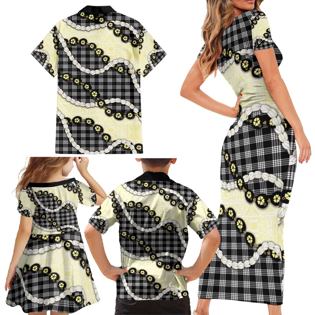 Black Palaka Hawaii Family Matching Short Sleeve Bodycon Dress and Hawaiian Shirt Kukui Nut Pikake Lei Hawaiian Tapa Pattern - Polynesian Pride