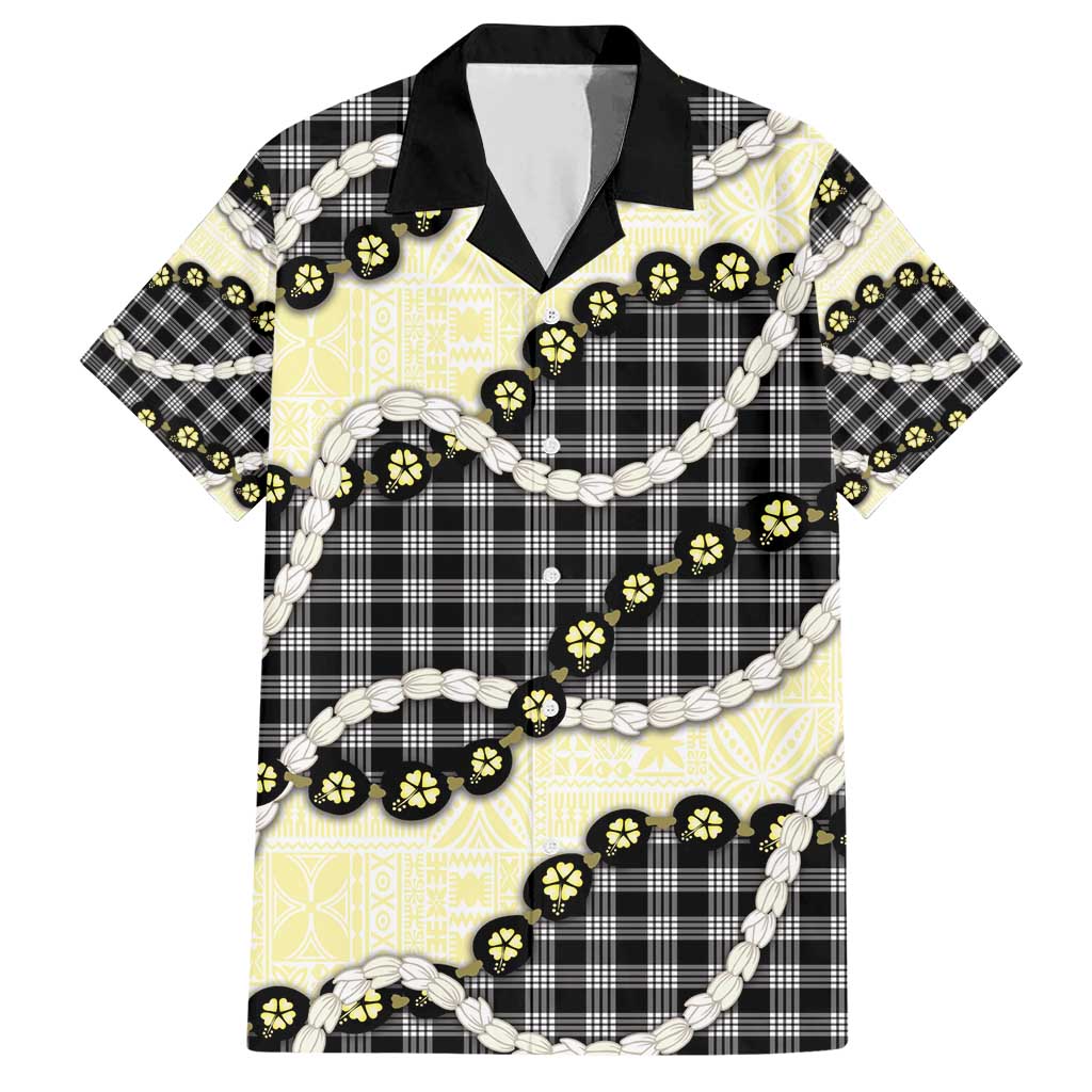 Black Palaka Hawaii Family Matching Short Sleeve Bodycon Dress and Hawaiian Shirt Kukui Nut Pikake Lei Hawaiian Tapa Pattern - Polynesian Pride