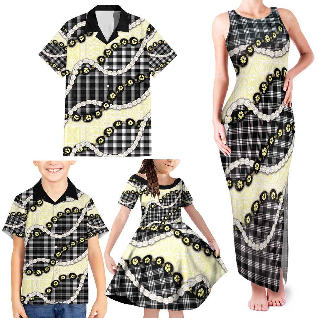 Black Palaka Hawaii Family Matching Tank Maxi Dress and Hawaiian Shirt Kukui Nut Pikake Lei Hawaiian Tapa Pattern - Polynesian Pride