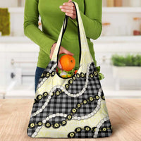 Black Palaka Hawaii Grocery Bag Kukui Nut Pikake Lei Hawaiian Tapa Pattern - Polynesian Pride