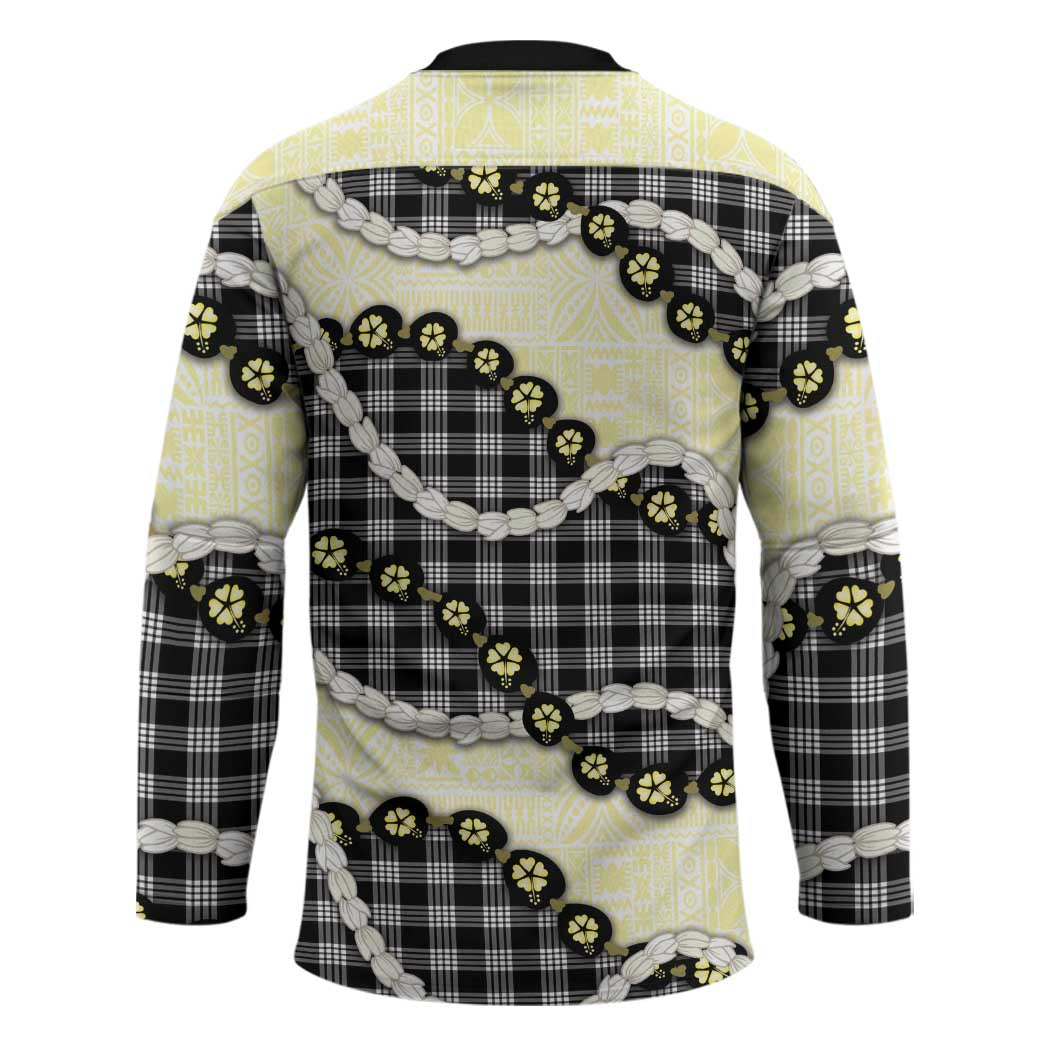 Black Palaka Hawaii Hockey Jersey Kukui Nut Pikake Lei Hawaiian Tapa Pattern - Polynesian Pride