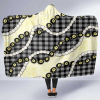 Black Palaka Hawaii Hooded Blanket Kukui Nut Pikake Lei Hawaiian Tapa Pattern - Polynesian Pride