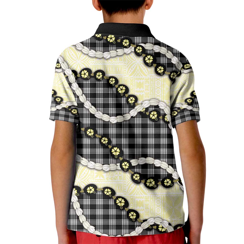 Black Palaka Hawaii Kid Polo Shirt Kukui Nut Pikake Lei Hawaiian Tapa Pattern - Polynesian Pride