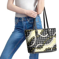 Black Palaka Hawaii Leather Tote Bag Kukui Nut Pikake Lei Hawaiian Tapa Pattern - Polynesian Pride