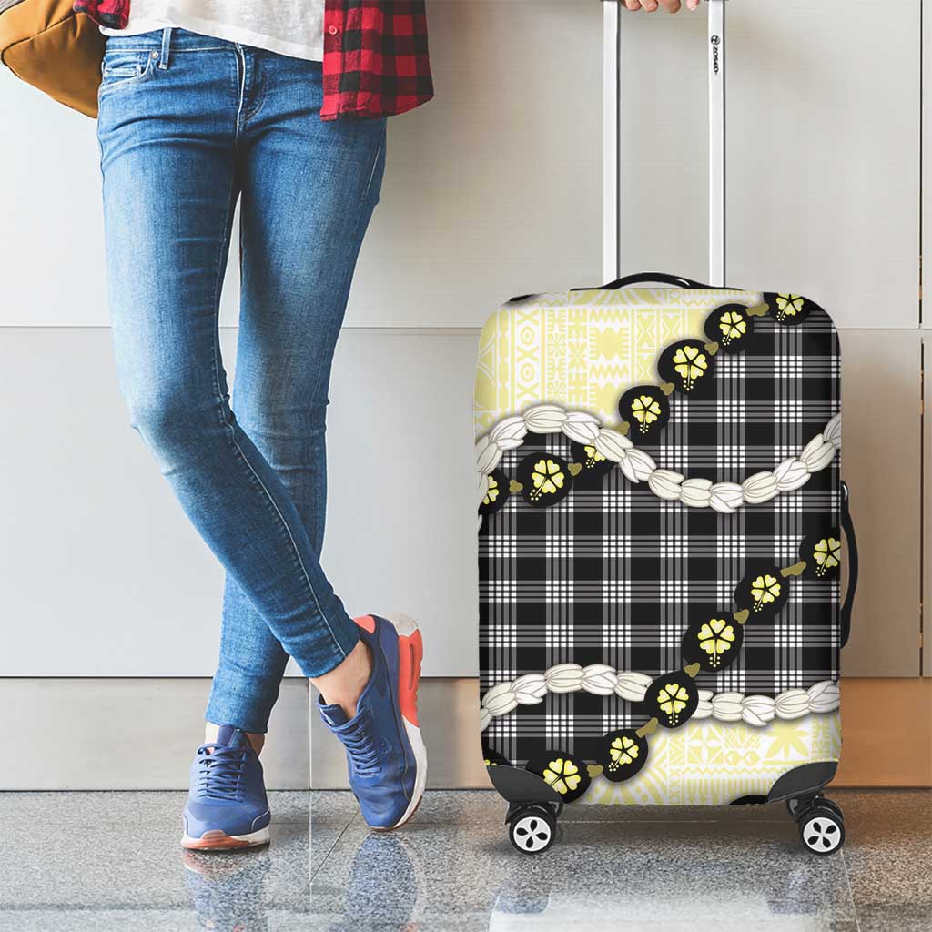 Black Palaka Hawaii Luggage Cover Kukui Nut Pikake Lei Hawaiian Tapa Pattern - Polynesian Pride