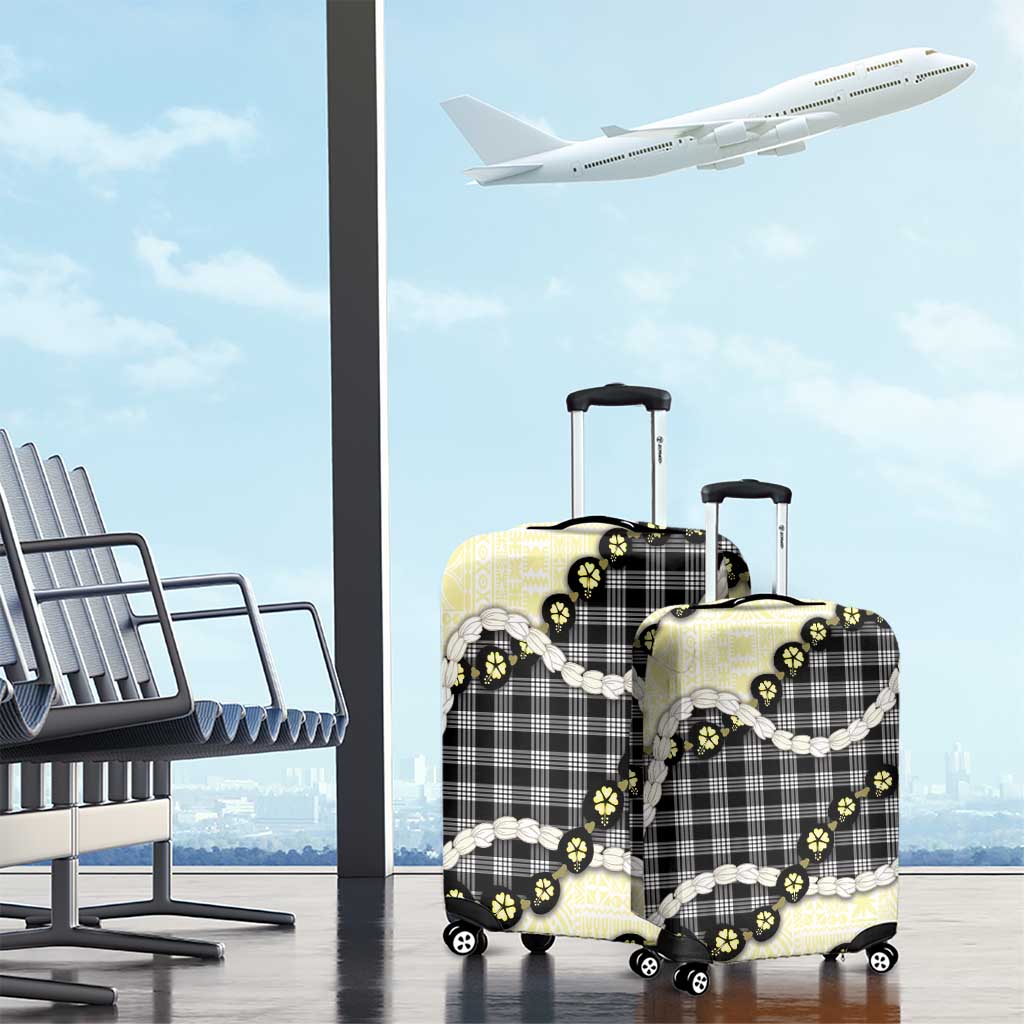 Black Palaka Hawaii Luggage Cover Kukui Nut Pikake Lei Hawaiian Tapa Pattern - Polynesian Pride