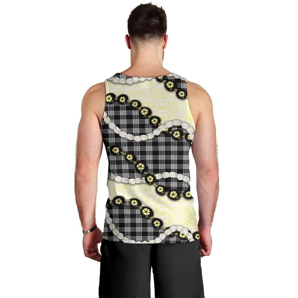 Black Palaka Hawaii Men Tank Top Kukui Nut Pikake Lei Hawaiian Tapa Pattern - Polynesian Pride