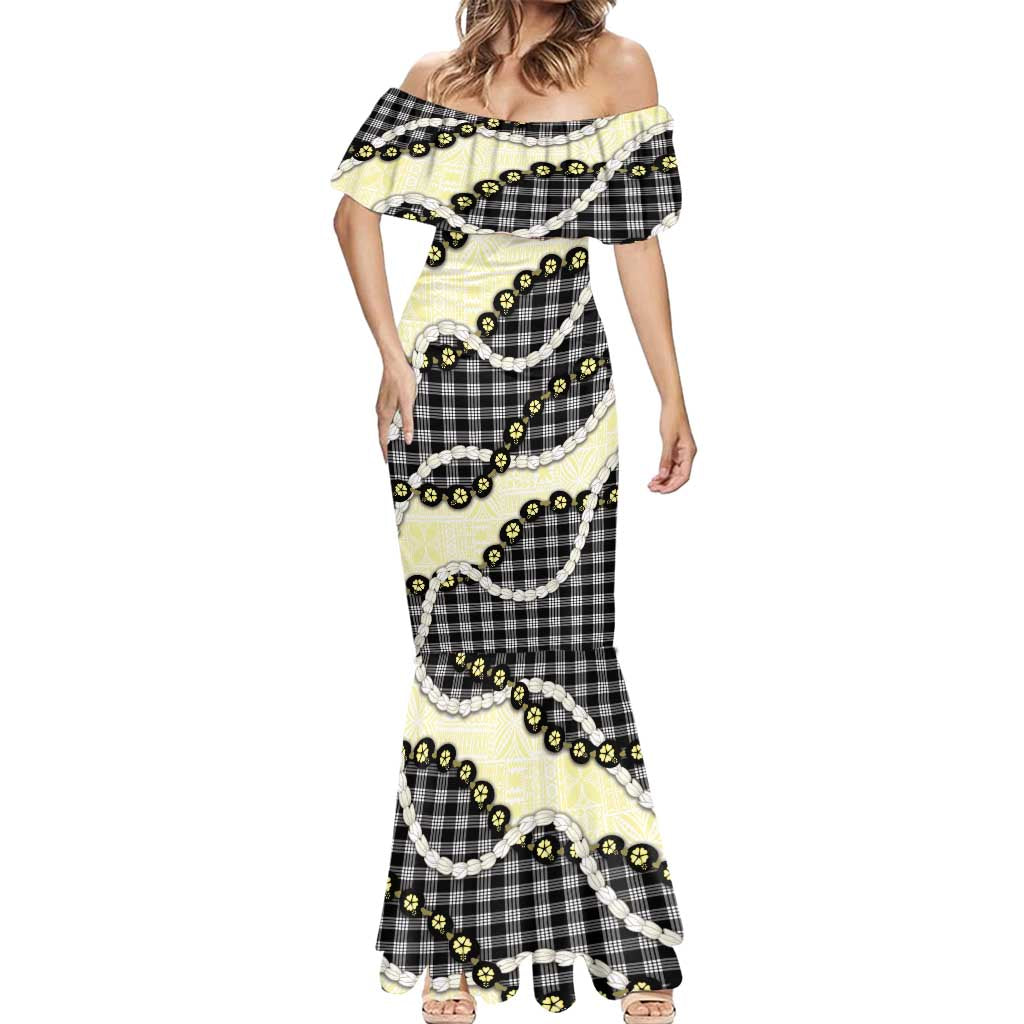 Black Palaka Hawaii Mermaid Dress Kukui Nut Pikake Lei Hawaiian Tapa Pattern - Polynesian Pride