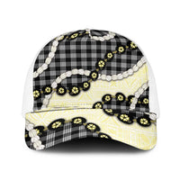 Black Palaka Hawaii Mesh Trucker Cap Kukui Nut Pikake Lei Hawaiian Tapa Pattern - Polynesian Pride