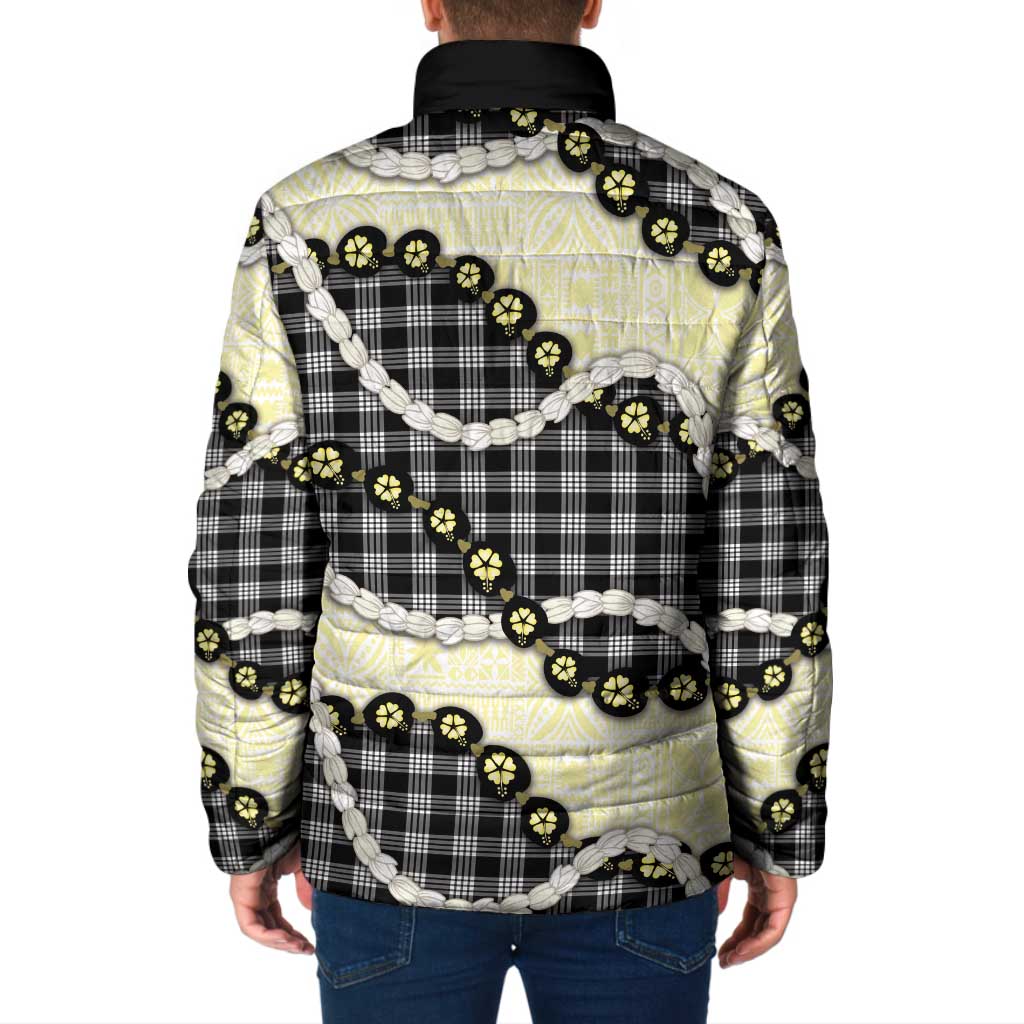 Black Palaka Hawaii Padded Jacket Kukui Nut Pikake Lei Hawaiian Tapa Pattern - Polynesian Pride