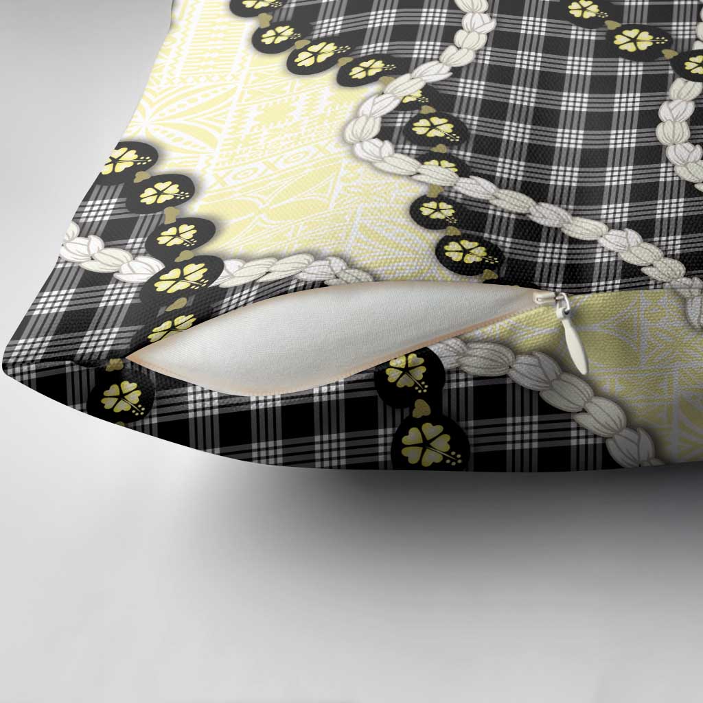Black Palaka Hawaii Pillow Cover Kukui Nut Pikake Lei Hawaiian Tapa Pattern - Polynesian Pride