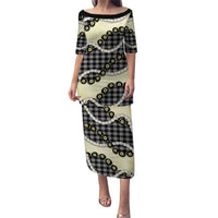 Black Palaka Hawaii Puletasi Kukui Nut Pikake Lei Hawaiian Tapa Pattern - Polynesian Pride