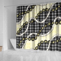 Black Palaka Hawaii Shower Curtain Kukui Nut Pikake Lei Hawaiian Tapa Pattern - Polynesian Pride