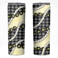 Black Palaka Hawaii Skinny Tumbler Kukui Nut Pikake Lei Hawaiian Tapa Pattern - Polynesian Pride