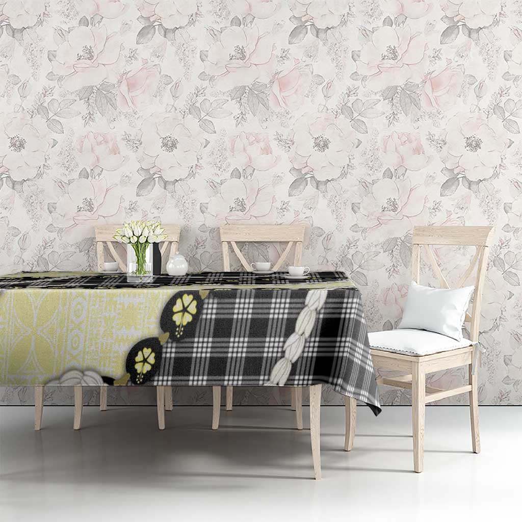 Black Palaka Hawaii Tablecloth Kukui Nut Pikake Lei Hawaiian Tapa Pattern - Polynesian Pride