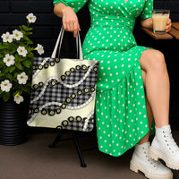 Black Palaka Hawaii Tote Bag Kukui Nut Pikake Lei Hawaiian Tapa Pattern - Polynesian Pride