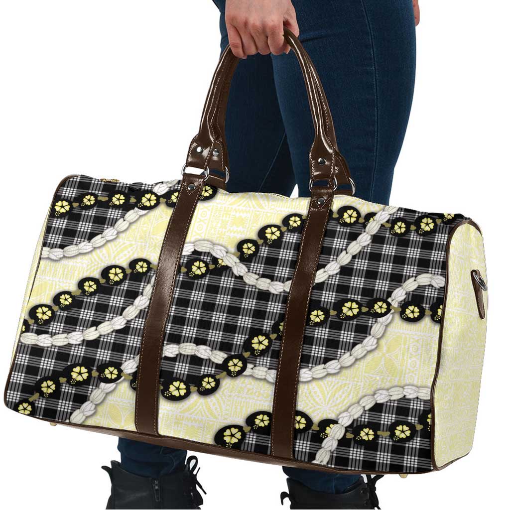 Black Palaka Hawaii Travel Bag Kukui Nut Pikake Lei Hawaiian Tapa Pattern - Polynesian Pride