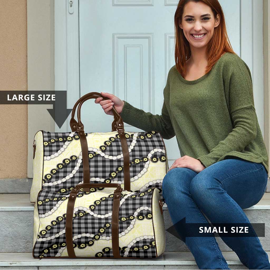 Black Palaka Hawaii Travel Bag Kukui Nut Pikake Lei Hawaiian Tapa Pattern - Polynesian Pride