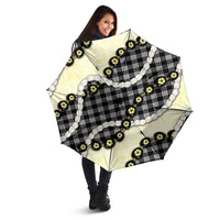 Black Palaka Hawaii Umbrella Kukui Nut Pikake Lei Hawaiian Tapa Pattern - Polynesian Pride