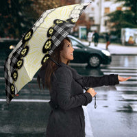 Black Palaka Hawaii Umbrella Kukui Nut Pikake Lei Hawaiian Tapa Pattern - Polynesian Pride