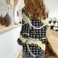 Black Palaka Hawaii Women Casual Shirt Kukui Nut Pikake Lei Hawaiian Tapa Pattern - Polynesian Pride