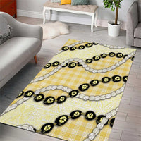 Yellow Palaka Hawaii Area Rug Kukui Nut Pikake Lei Hawaiian Tapa Pattern - Polynesian Pride