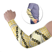 Yellow Palaka Hawaii Arm Sleeves Kukui Nut Pikake Lei Hawaiian Tapa Pattern - Polynesian Pride