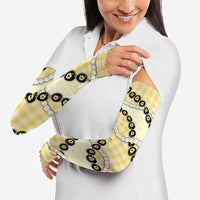 Yellow Palaka Hawaii Arm Sleeves Kukui Nut Pikake Lei Hawaiian Tapa Pattern - Polynesian Pride