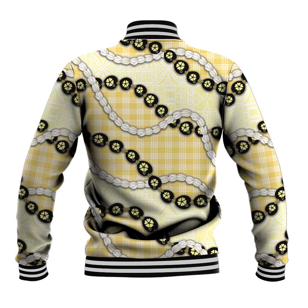Yellow Palaka Hawaii Baseball Jacket Kukui Nut Pikake Lei Hawaiian Tapa Pattern - Polynesian Pride
