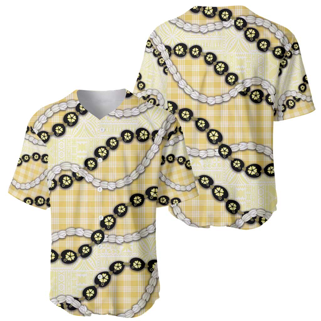 Yellow Palaka Hawaii Baseball Jersey Kukui Nut Pikake Lei Hawaiian Tapa Pattern - Polynesian Pride