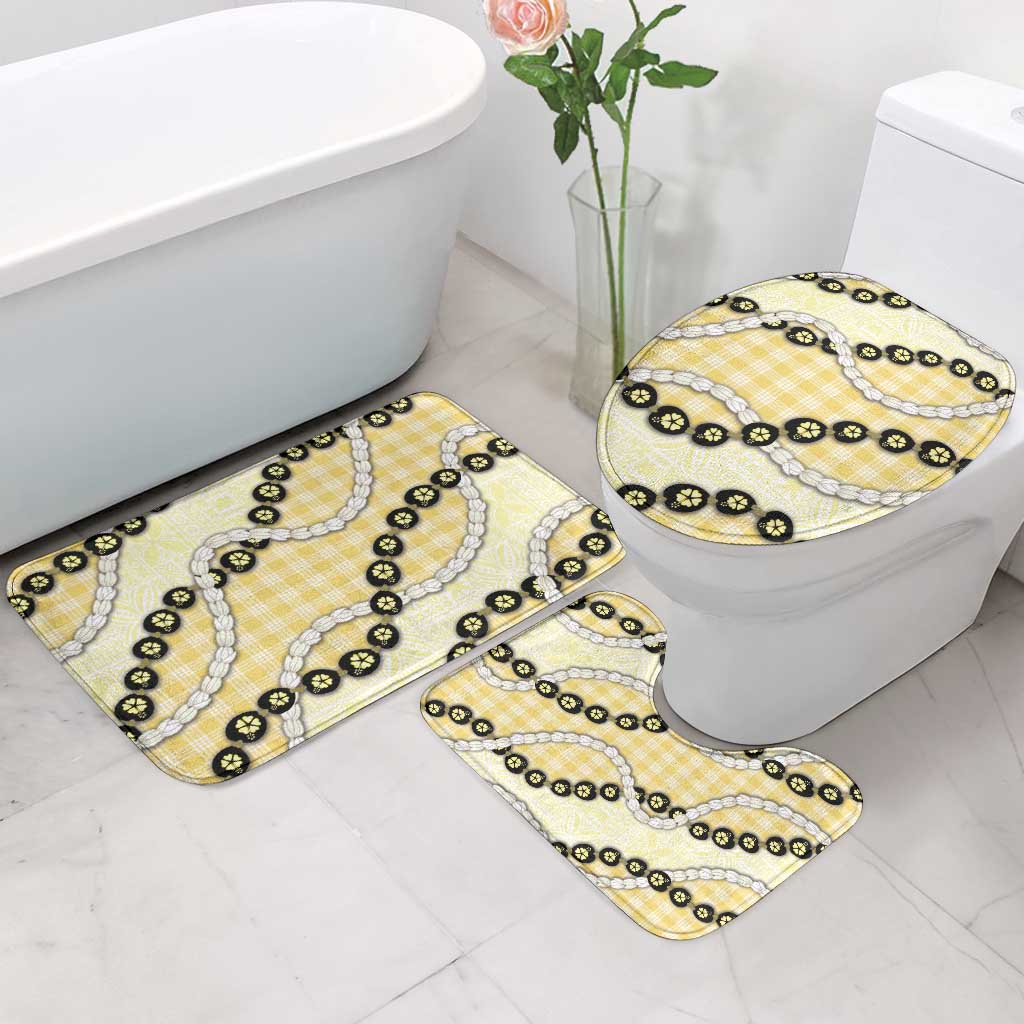 Yellow Palaka Hawaii Bathroom Set Kukui Nut Pikake Lei Hawaiian Tapa Pattern - Polynesian Pride