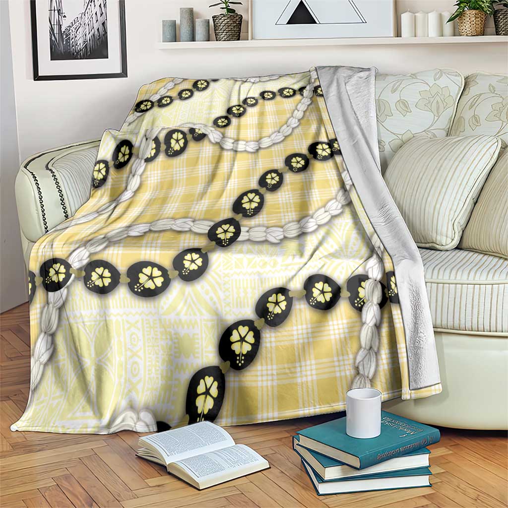 Yellow Palaka Hawaii Blanket Kukui Nut Pikake Lei Hawaiian Tapa Pattern - Polynesian Pride