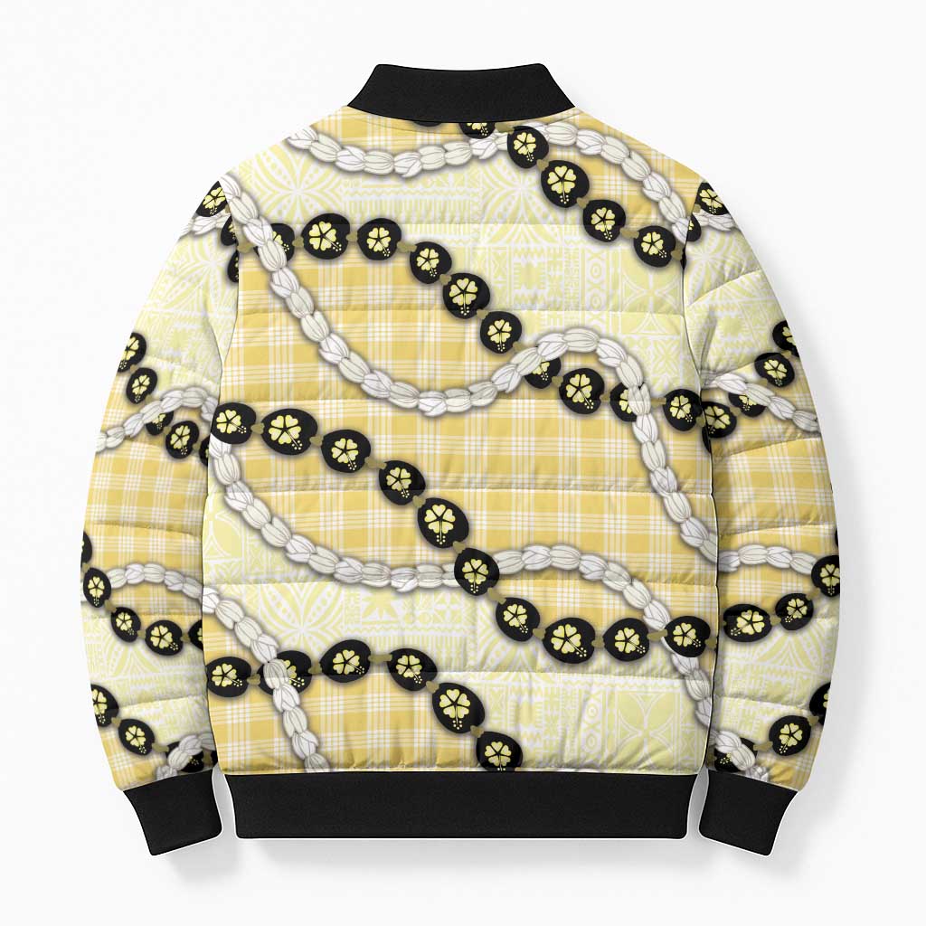 Yellow Palaka Hawaii Bomber Puffer Jacket Kukui Nut Pikake Lei Hawaiian Tapa Pattern - Polynesian Pride