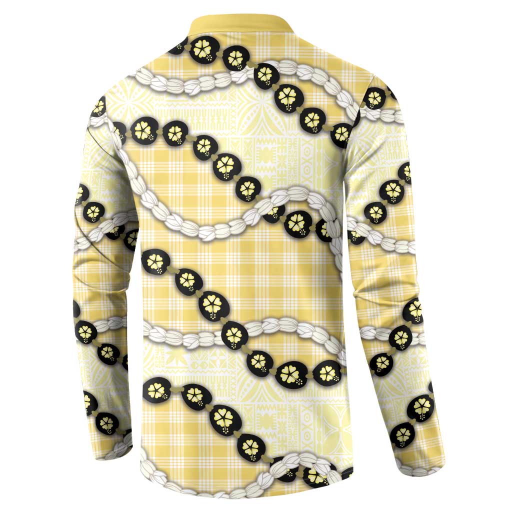 Yellow Palaka Hawaii Button Sweatshirt Kukui Nut Pikake Lei Hawaiian Tapa Pattern - Polynesian Pride