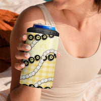 Yellow Palaka Hawaii 4 in 1 Can Cooler Tumbler Kukui Nut Pikake Lei Hawaiian Tapa Pattern - Polynesian Pride