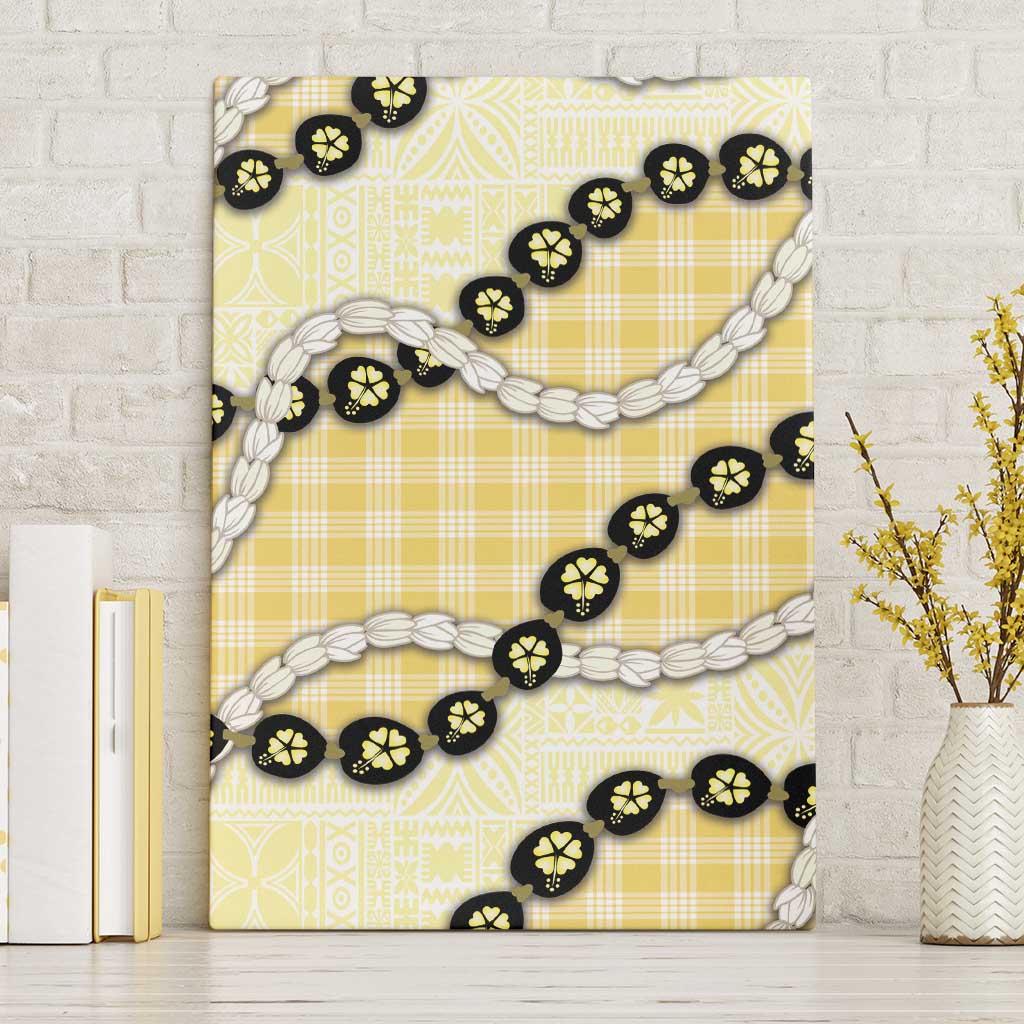 Yellow Palaka Hawaii Canvas Wall Art Kukui Nut Pikake Lei Hawaiian Tapa Pattern - Polynesian Pride