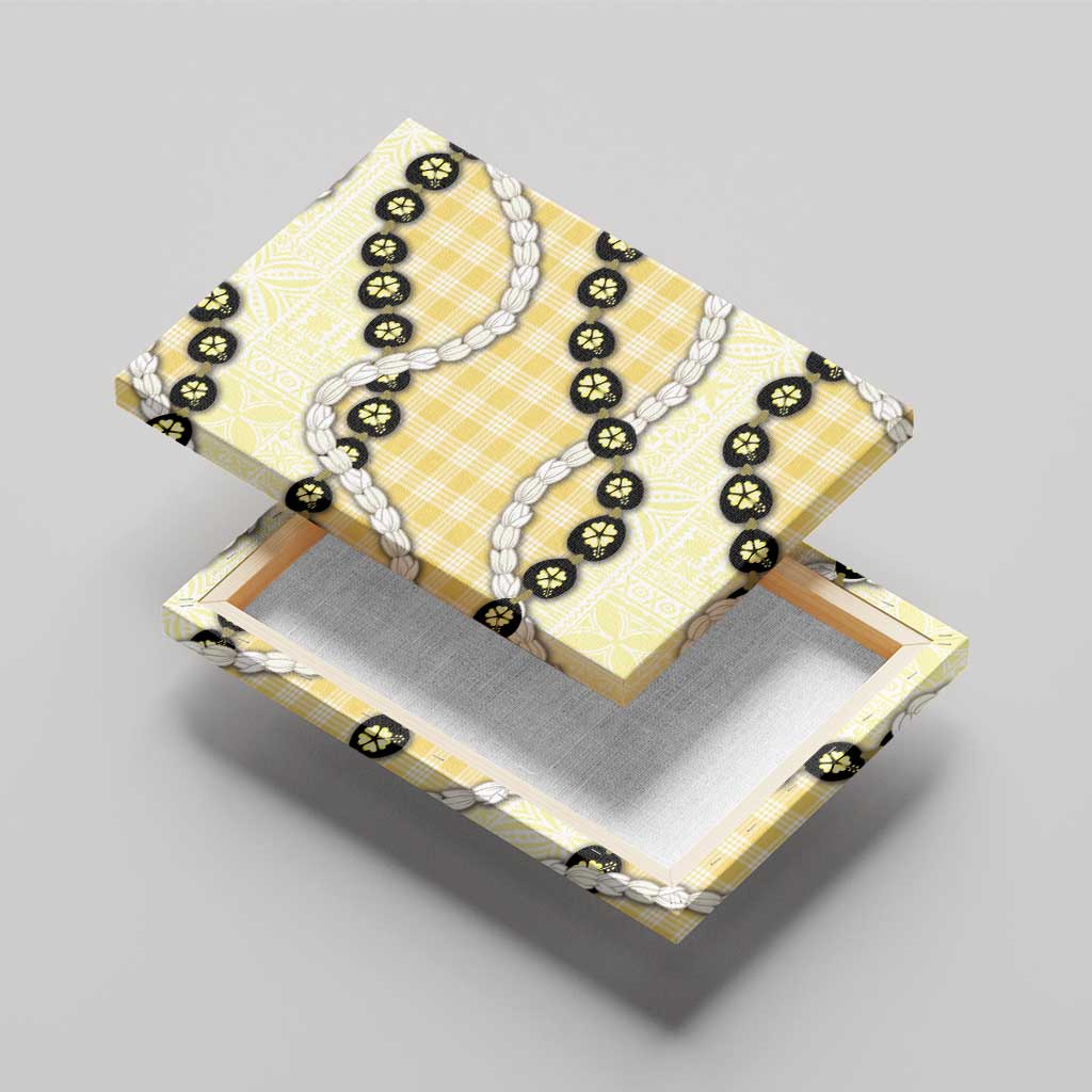 Yellow Palaka Hawaii Canvas Wall Art Kukui Nut Pikake Lei Hawaiian Tapa Pattern - Polynesian Pride