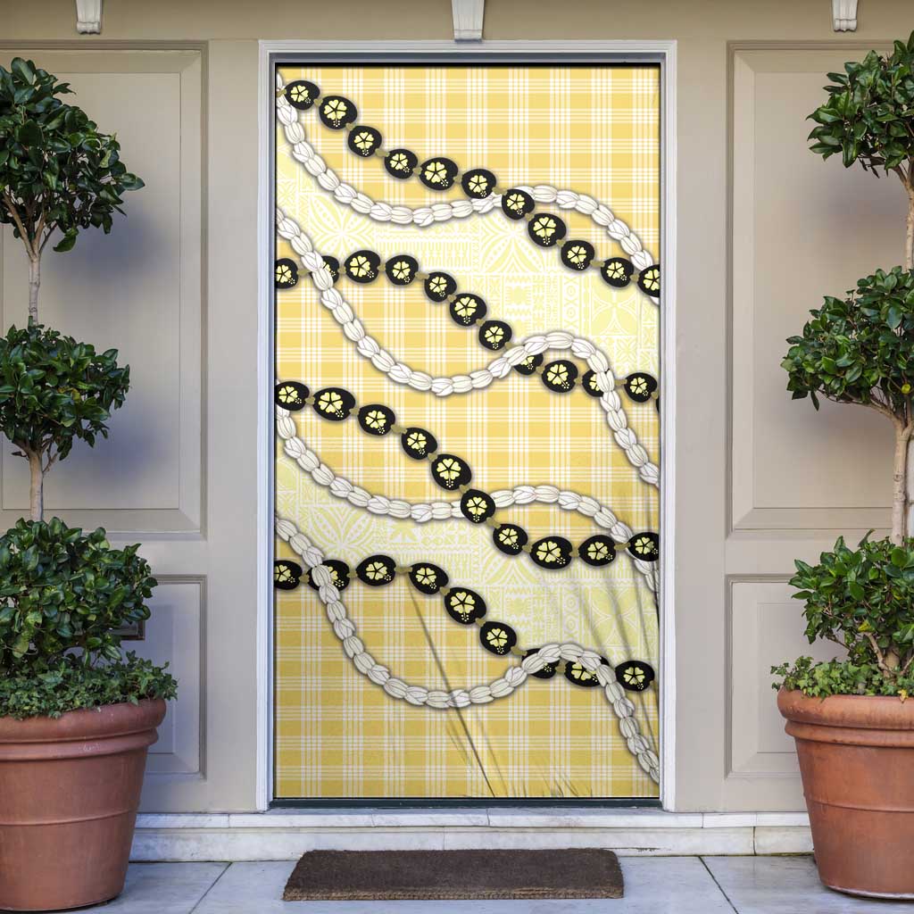 Yellow Palaka Hawaii Door Cover Kukui Nut Pikake Lei Hawaiian Tapa Pattern - Polynesian Pride