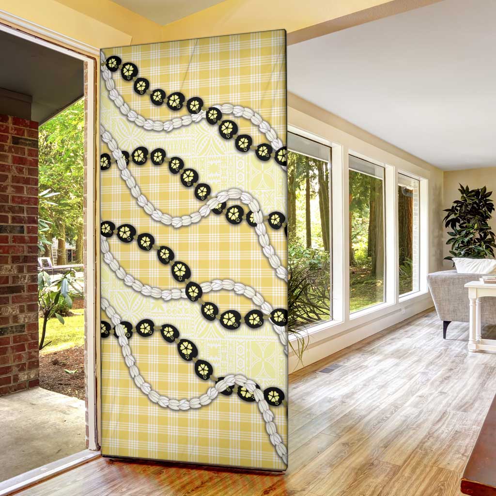 Yellow Palaka Hawaii Door Cover Kukui Nut Pikake Lei Hawaiian Tapa Pattern - Polynesian Pride