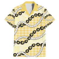 Yellow Palaka Hawaii Family Matching Off The Shoulder Long Sleeve Dress and Hawaiian Shirt Kukui Nut Pikake Lei Hawaiian Tapa Pattern - Polynesian Pride