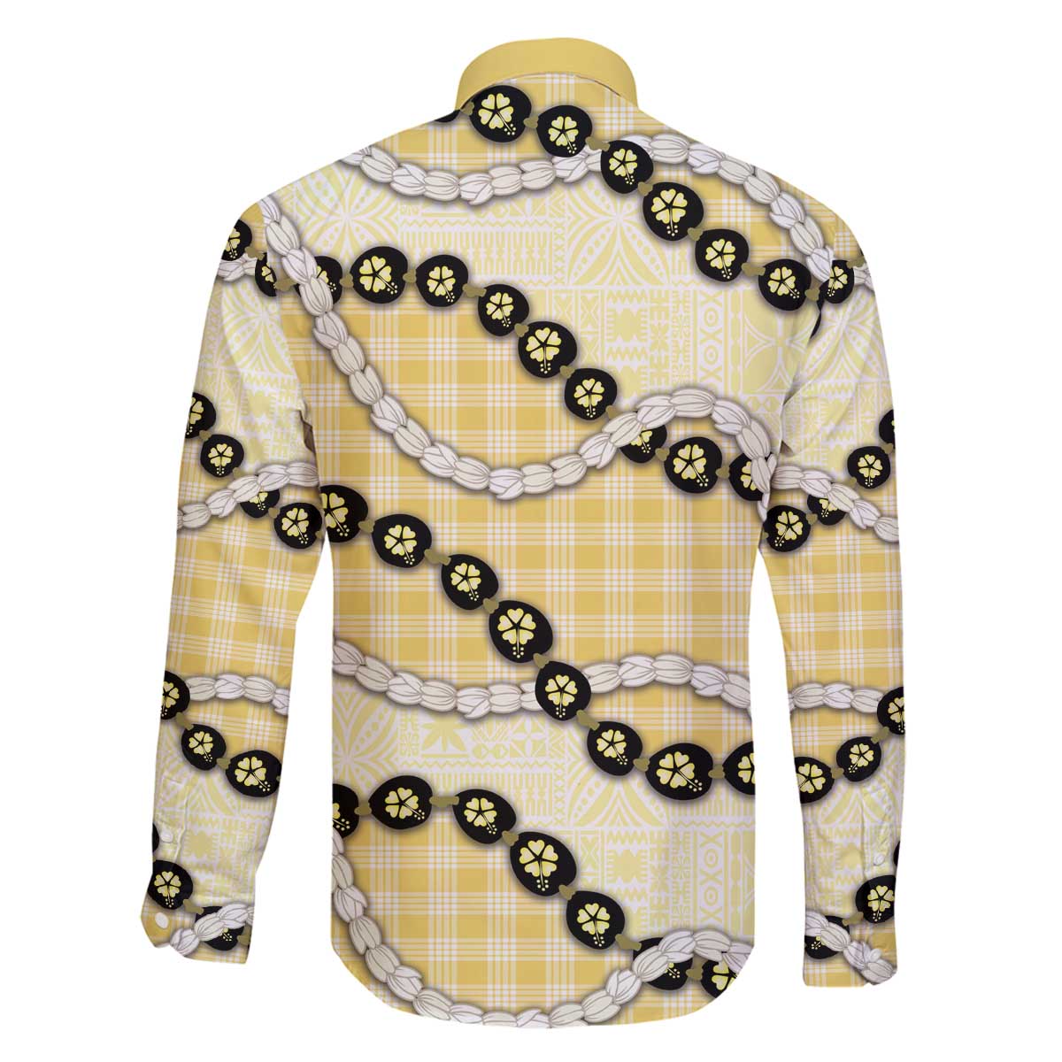 Yellow Palaka Hawaii Family Matching Off The Shoulder Long Sleeve Dress and Hawaiian Shirt Kukui Nut Pikake Lei Hawaiian Tapa Pattern - Polynesian Pride