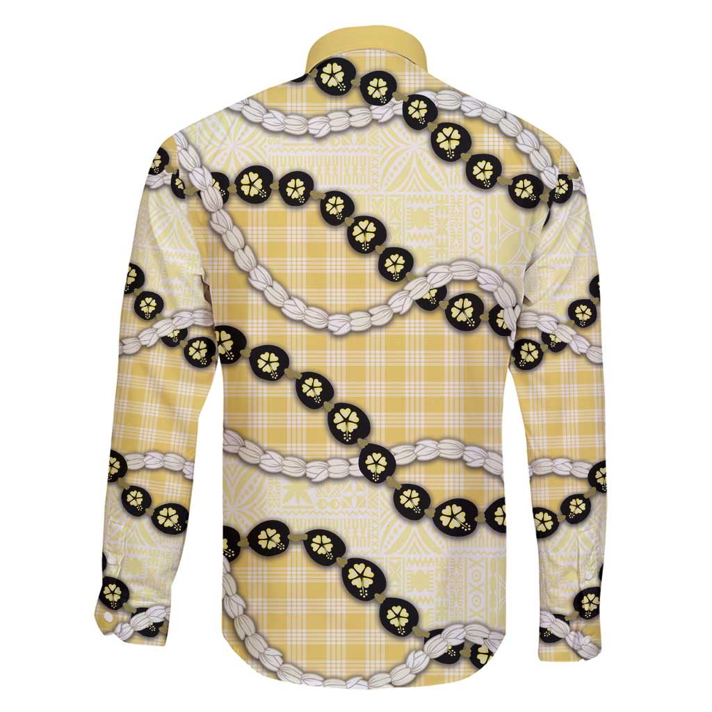 Yellow Palaka Hawaii Family Matching Puletasi and Hawaiian Shirt Kukui Nut Pikake Lei Hawaiian Tapa Pattern - Polynesian Pride