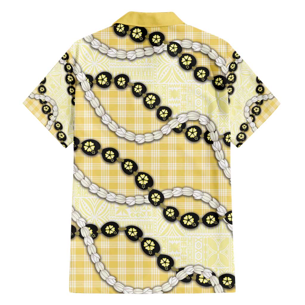 Yellow Palaka Hawaii Family Matching Summer Maxi Dress and Hawaiian Shirt Kukui Nut Pikake Lei Hawaiian Tapa Pattern - Polynesian Pride