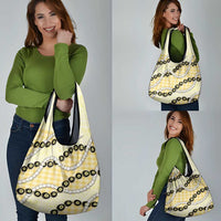 Yellow Palaka Hawaii Grocery Bag Kukui Nut Pikake Lei Hawaiian Tapa Pattern - Polynesian Pride