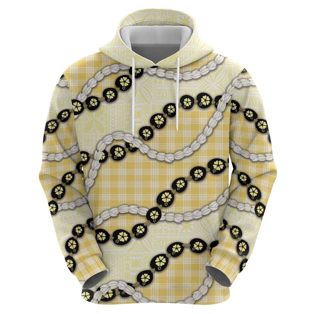 Yellow Palaka Hawaii Hoodie Kukui Nut Pikake Lei Hawaiian Tapa Pattern - Polynesian Pride