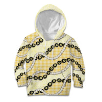 Yellow Palaka Hawaii Kid Hoodie Kukui Nut Pikake Lei Hawaiian Tapa Pattern - Polynesian Pride