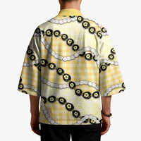Yellow Palaka Hawaii Kimono Kukui Nut Pikake Lei Hawaiian Tapa Pattern - Polynesian Pride