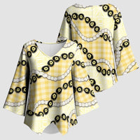 Yellow Palaka Hawaii Kimono Sleeve Blouse Kukui Nut Pikake Lei Hawaiian Tapa Pattern - Polynesian Pride