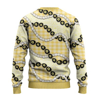 Yellow Palaka Hawaii Ugly Christmas Sweater Kukui Nut Pikake Lei Hawaiian Tapa Pattern - Polynesian Pride